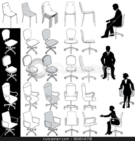 To use this stock image in your creative project, please select the size you need over to the right and click the "Add to Cart" button.
Your downloaded image will come with the Cutcaster watermark removed so don’t worry about the watermark you see on this page. Office business chairs furniture drawings set stock vector clipart, Collection of 5 types of business office chairs for architecture technical and other drawings by Michael Brown