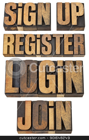 To use this stock image in your creative project, please select the size you need over to the right and click the "Add to Cart" button.
Your downloaded image will come with the Cutcaster watermark removed so don’t worry about the watermark you see on this page. login, register, join, sign up stock photo, login, register, join, sign up - internet and networoking terms - a collage of isolated words in vintage letterpress wood type by Marek Uliasz