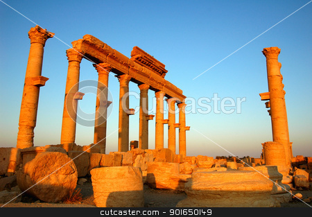 To use this stock image in your creative project, please select the size you need over to the right and click the "Add to Cart" button.
Your downloaded image will come with the Cutcaster watermark removed so don’t worry about the watermark you see on this page. Relics of Palmyra in Syria at sunset stock photo, Relics Palmyra in Syria against blue sky. Ancient Roman time town in Palmyra (Tadmor), Syria. by John Young