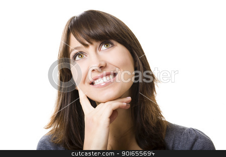 To use this stock image in your creative project, please select the size you need over to the right and click the "Add to Cart" button.
Your downloaded image will come with the Cutcaster watermark removed so don’t worry about the watermark you see on this page. Thinking stock photo, Portrait of a beautiful young woman thinking, isolated on white background by ikostudio