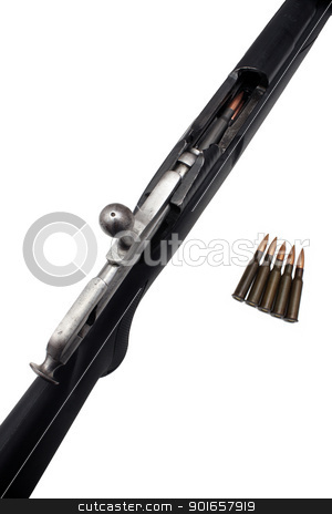 To use this stock image in your creative project, please select the size you need over to the right and click the "Add to Cart" button.
Your downloaded image will come with the Cutcaster watermark removed so don’t worry about the watermark you see on this page. Restored Mosin-Nagant Rifle (3) stock photo, The open bolt action of a restored Russian Mosin-Nagant Rifle, Model M1891/30, with shells in the magazine. by Carl Stewart