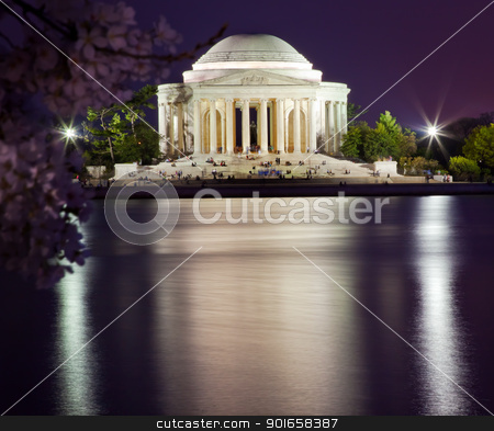To use this stock image in your creative project, please select the size you need over to the right and click the "Add to Cart" button.
Your downloaded image will come with the Cutcaster watermark removed so don’t worry about the watermark you see on this page. Jefferson Memorial Cherry Blossoms Tridal Basin Evening stock photo, Jefferson Memorial Cherry Blossoms Statue and Tidal Basin in April with Reflection by William Perry