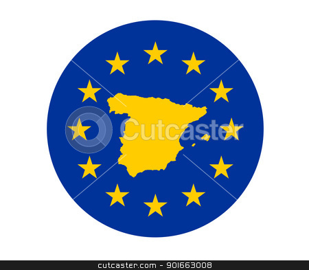 To use this stock image in your creative project, please select the size you need over to the right and click the "Add to Cart" button.
Your downloaded image will come with the Cutcaster watermark removed so don’t worry about the watermark you see on this page. Spain European flag stock photo, Map of Spain on European Union flag with yellow stars. by Martin Crowdy