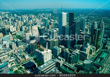 To use this stock image in your creative project, please select the size you need over to the right and click the "Add to Cart" button.
Your downloaded image will come with the Cutcaster watermark removed so don’t worry about the watermark you see on this page. Toronto stock photo, aerial view of toronto, long distance visibility by Robert Remen