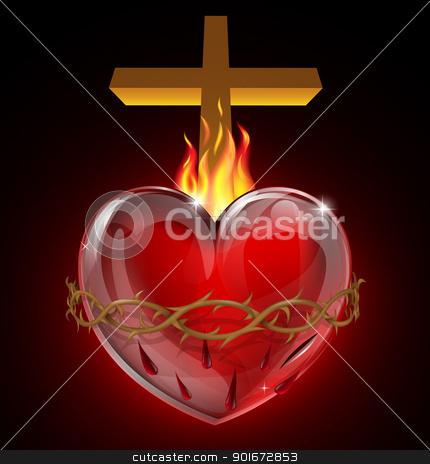 To use this stock image in your creative project, please select the size you need over to the right and click the "Add to Cart" button.
Your downloaded image will come with the Cutcaster watermark removed so don’t worry about the watermark you see on this page. Illustration of the Sacred Heart stock vector clipart, Illustration of the Most Sacred Heart of Jesus. A bleeding heart with flames, pierced by a lance wound with crown of thorns and cross.
by Christos Georghiou