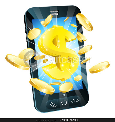 To use this stock image in your creative project, please select the size you need over to the right and click the "Add to Cart" button.
Your downloaded image will come with the Cutcaster watermark removed so don’t worry about the watermark you see on this page. Dollar money phone concept stock vector clipart, Dollar money phone concept illustration of mobile cell phone with gold dollar and coins by Christos Georghiou