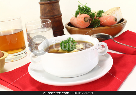 To use this stock image in your creative project, please select the size you need over to the right and click the "Add to Cart" button.
Your downloaded image will come with the Cutcaster watermark removed so don’t worry about the watermark you see on this page. Beef consomme stock photo, Beef consomme with greens, egg and parsley by Maren Wischnewski
