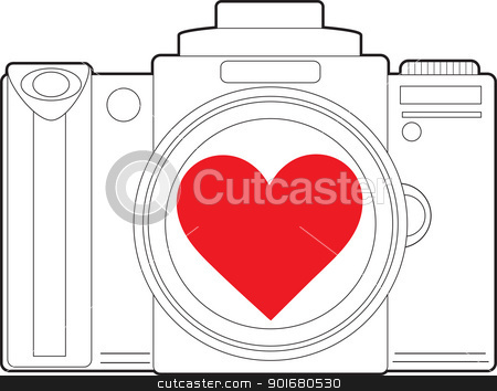 To use this stock image in your creative project, please select the size you need over to the right and click the "Add to Cart" button.
Your downloaded image will come with the Cutcaster watermark removed so don’t worry about the watermark you see on this page. Camera Heart stock vector clipart, A black outline image of a photo camera, has a red heart in the centre of the camera lens. by Maria Bell