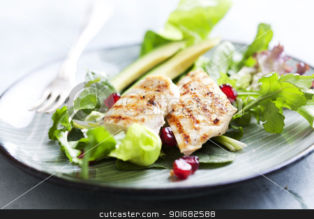 To use this stock image in your creative project, please select the size you need over to the right and click the "Add to Cart" button.
Your downloaded image will come with the Cutcaster watermark removed so don’t worry about the watermark you see on this page. chicken salad stock photo, closeup of a healthy chicken salad with greens and pomme granate seeds and avocado by Liv Friis-Larsen