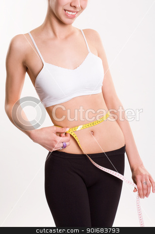 To use this stock image in your creative project, please select the size you need over to the right and click the "Add to Cart" button.
Your downloaded image will come with the Cutcaster watermark removed so don’t worry about the watermark you see on this page. Slender young brunette. stock photo, Slender smiling young brunette measuring her waist by exvivo