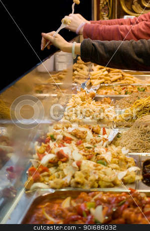 To use this stock image in your creative project, please select the size you need over to the right and click the "Add to Cart" button.
Your downloaded image will come with the Cutcaster watermark removed so don’t worry about the watermark you see on this page. oriental food stock photo, Freshly prepared oriental dishes on a market stall by Desislava Dimitrova