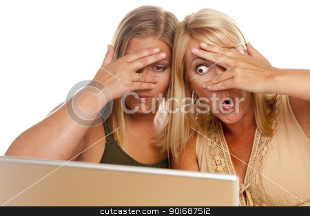 To use this stock image in your creative project, please select the size you need over to the right and click the "Add to Cart" button.
Your downloaded image will come with the Cutcaster watermark removed so don’t worry about the watermark you see on this page. Two Shocked Women Using Laptop stock photo, Two Shocked Women Using Laptop Isolated on a White Background. by Andy Dean