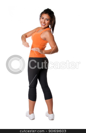 To use this stock image in your creative project, please select the size you need over to the right and click the "Add to Cart" button.
Your downloaded image will come with the Cutcaster watermark removed so don’t worry about the watermark you see on this page. Fitness exercise stock photo, Beautiful happy smiling young woman doing fitness exercise stretching for good health, isolated. by Paul Hakimata