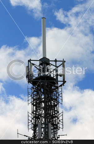 To use this stock image in your creative project, please select the size you need over to the right and click the "Add to Cart" button.
Your downloaded image will come with the Cutcaster watermark removed so don’t worry about the watermark you see on this page. Telecommucations mast stock photo, Modern telecommunications mast or tower with blue sky and cloudscape background. by Martin Crowdy