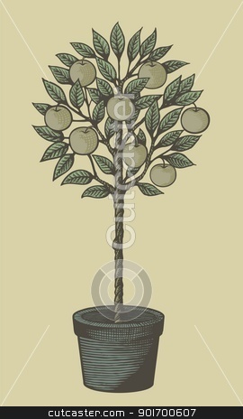 To use this stock image in your creative project, please select the size you need over to the right and click the "Add to Cart" button.
Your downloaded image will come with the Cutcaster watermark removed so don’t worry about the watermark you see on this page. Apple tree woodcut stock vector clipart, Woodcut style decorative apple tree in plant pot on tan background. by fractal.gr