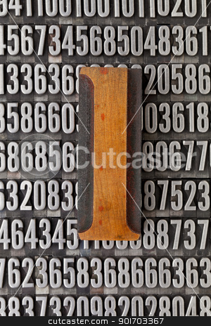 To use this stock image in your creative project, please select the size you need over to the right and click the "Add to Cart" button.
Your downloaded image will come with the Cutcaster watermark removed so don’t worry about the watermark you see on this page. number one - numerical abstract stock photo, number one in vintage letterpress wood type against background of random metal numbers by Marek Uliasz