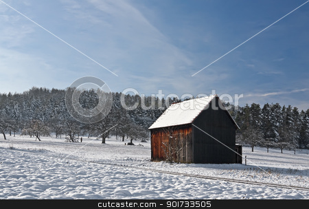 To use this stock image in your creative project, please select the size you need over to the right and click the "Add to Cart" button.
Your downloaded image will come with the Cutcaster watermark removed so don’t worry about the watermark you see on this page. Cabin in Winter stock photo, This image shows a cabin in winter by kirschner