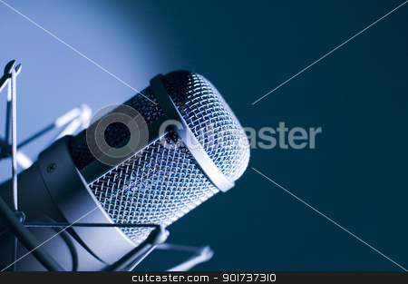 To use this stock image in your creative project, please select the size you need over to the right and click the "Add to Cart" button.
Your downloaded image will come with the Cutcaster watermark removed so don’t worry about the watermark you see on this page. Microphone in studio. stock photo, Microphone in studio. Dark blue light. by Yury Ponomarev