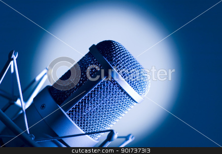 To use this stock image in your creative project, please select the size you need over to the right and click the "Add to Cart" button.
Your downloaded image will come with the Cutcaster watermark removed so don’t worry about the watermark you see on this page. Microphone in studio. stock photo, Microphone in studio. Dark blue light. by Yury Ponomarev