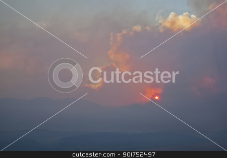 To use this stock image in your creative project, please select the size you need over to the right and click the "Add to Cart" button.
Your downloaded image will come with the Cutcaster watermark removed so don’t worry about the watermark you see on this page. wildfire smoke over Rocky Mountains stock photo, heavy smoke from High Park wildfire obscuring the sun and sky over Rocky Mountains near Fort Collins, Colorado, June 10, 2012 by Marek Uliasz