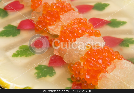 To use this stock image in your creative project, please select the size you need over to the right and click the "Add to Cart" button.
Your downloaded image will come with the Cutcaster watermark removed so don’t worry about the watermark you see on this page. Appetizer from caviar and fish. stock photo, Jellied fish with caviar. by Yury Ponomarev