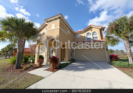 To use this stock image in your creative project, please select the size you need over to the right and click the "Add to Cart" button.
Your downloaded image will come with the Cutcaster watermark removed so don’t worry about the watermark you see on this page. Large Florida Home stock photo, The Front Exterior of a Florida Home by Lucy Clark