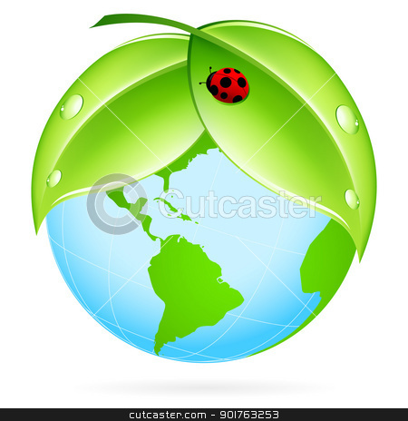 To use this stock image in your creative project, please select the size you need over to the right and click the "Add to Cart" button.
Your downloaded image will come with the Cutcaster watermark removed so don’t worry about the watermark you see on this page. Green Earth Icon stock vector clipart, Green Earth Icon with Leaves and Ladybird by Vadym Nechyporenko