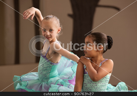 To use this stock image in your creative project, please select the size you need over to the right and click the "Add to Cart" button.
Your downloaded image will come with the Cutcaster watermark removed so don’t worry about the watermark you see on this page. Ballet Students Helping Each Other stock photo, Little ballet balances holding partner's shoulder during practice by Scott Griessel
