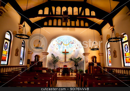 To use this stock image in your creative project, please select the size you need over to the right and click the "Add to Cart" button.
Your downloaded image will come with the Cutcaster watermark removed so don’t worry about the watermark you see on this page. Altar Interior Cross Immaculate Conception Church Old San Diego stock photo, Altar Interior Old Immaculate Conception Church Old San Diego California Historic Adobe Church built originally in 1851. The Old Adobe Church was restored and reopened in 1917. by William Perry