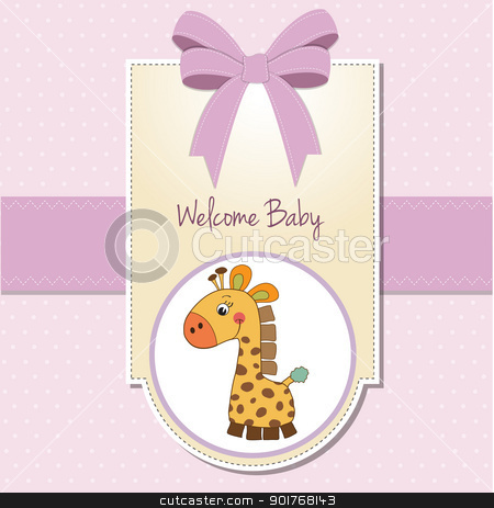 new baby girl announcement card with giraffe stock vector