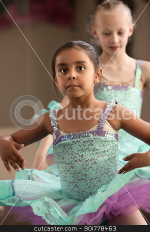 To use this stock image in your creative project, please select the size you need over to the right and click the "Add to Cart" button.
Your downloaded image will come with the Cutcaster watermark removed so don’t worry about the watermark you see on this page. Cute Ballerina Friends stock photo, Two little girls in ballet dresses practice in a studio by Scott Griessel