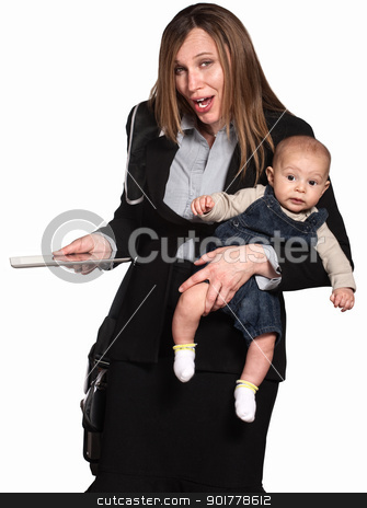 To use this stock image in your creative project, please select the size you need over to the right and click the "Add to Cart" button.
Your downloaded image will come with the Cutcaster watermark removed so don’t worry about the watermark you see on this page. Businesswoman and Mother stock photo, Working Hispanic mother with baby over white background by Scott Griessel