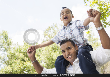 To use this stock image in your creative project, please select the size you need over to the right and click the "Add to Cart" button.
Your downloaded image will come with the Cutcaster watermark removed so don’t worry about the watermark you see on this page. Hispanic Father and Son Having Fun in the Park stock photo, Hispanic Father and Son Having Fun Together Riding on Dad's Back in the Park. by Andy Dean