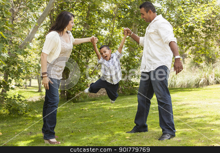 To use this stock image in your creative project, please select the size you need over to the right and click the "Add to Cart" button.
Your downloaded image will come with the Cutcaster watermark removed so don’t worry about the watermark you see on this page. Hispanic Mother and Father Swinging Son in the Park stock photo, Happy Hispanic Mother and Father Swinging Son in the Park. by Andy Dean