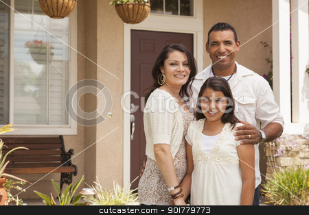 To use this stock image in your creative project, please select the size you need over to the right and click the "Add to Cart" button.
Your downloaded image will come with the Cutcaster watermark removed so don’t worry about the watermark you see on this page. Small Hispanic Family in Front of Their Home stock photo, Hispanic Mother, Father and Daughter in Front of Their Home. by Andy Dean