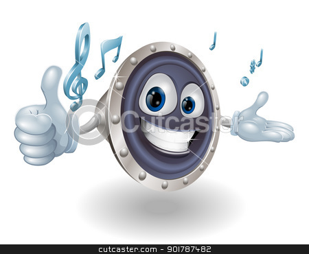 To use this stock image in your creative project, please select the size you need over to the right and click the "Add to Cart" button.
Your downloaded image will come with the Cutcaster watermark removed so don’t worry about the watermark you see on this page. Speaker mascot stock vector clipart, A happy speaker mascot giving a thumbs up with musical notes by Christos Georghiou