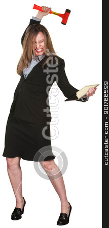 To use this stock image in your creative project, please select the size you need over to the right and click the "Add to Cart" button.
Your downloaded image will come with the Cutcaster watermark removed so don’t worry about the watermark you see on this page. Woman Smashes Tablet stock photo, Furious businesswoman smashes computer tablet with mallet by Scott Griessel