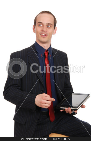To use this stock image in your creative project, please select the size you need over to the right and click the "Add to Cart" button.
Your downloaded image will come with the Cutcaster watermark removed so don’t worry about the watermark you see on this page. The young enterprising man with the laptop stock photo, The young enterprising man with the laptop isolated on a white by Vadim