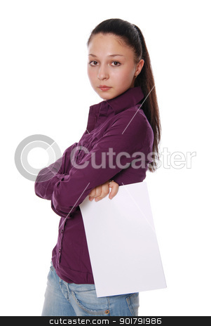 To use this stock image in your creative project, please select the size you need over to the right and click the "Add to Cart" button.
Your downloaded image will come with the Cutcaster watermark removed so don’t worry about the watermark you see on this page. Woman pointing at a blank board stock photo, Portrait of a happy young businesswoman holding a blank bill board against white background by Vadim