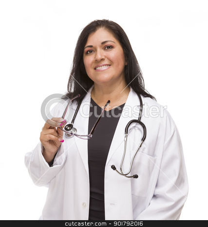 To use this stock image in your creative project, please select the size you need over to the right and click the "Add to Cart" button.
Your downloaded image will come with the Cutcaster watermark removed so don’t worry about the watermark you see on this page. Attractive Female Hispanic Doctor or Nurse stock photo, Attractive Female Hispanic Doctor or Nurse Isolated on a White Background. by Andy Dean