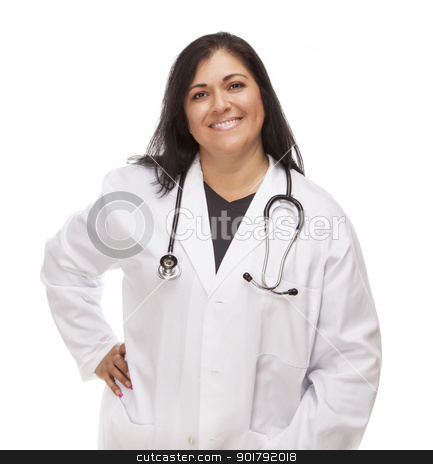 To use this stock image in your creative project, please select the size you need over to the right and click the "Add to Cart" button.
Your downloaded image will come with the Cutcaster watermark removed so don’t worry about the watermark you see on this page. Attractive Female Hispanic Doctor or Nurse stock photo, Attractive Female Hispanic Doctor or Nurse Isolated on a White Background. by Andy Dean