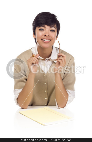 To use this stock image in your creative project, please select the size you need over to the right and click the "Add to Cart" button.
Your downloaded image will come with the Cutcaster watermark removed so don’t worry about the watermark you see on this page. Smiling Mixed Race Female Student at Desk stock photo, Pretty Smiling Mixed Race Female Student at Desk with Books Isolated on a White Background. by Andy Dean