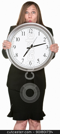 To use this stock image in your creative project, please select the size you need over to the right and click the "Add to Cart" button.
Your downloaded image will come with the Cutcaster watermark removed so don’t worry about the watermark you see on this page. Excited Businesswoman Holding a Clock stock photo, Excited businesswoman behind large clock over white background by Scott Griessel