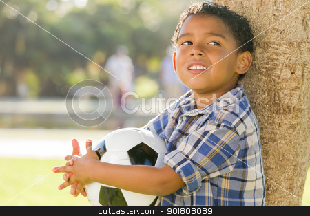 To use this stock image in your creative project, please select the size you need over to the right and click the "Add to Cart" button.
Your downloaded image will come with the Cutcaster watermark removed so don’t worry about the watermark you see on this page. Mixed Race Boy Holding Soccer Ball in the Park stock photo, Mixed Race Boy Holding Soccer Ball in the Park Against a Tree. by Andy Dean
