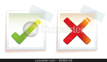 To use this stock image in your creative project, please select the size you need over to the right and click the "Add to Cart" button.
Your downloaded image will come with the Cutcaster watermark removed so don’t worry about the watermark you see on this page. Right wrong stock vector clipart, Tick and cross icon with stick tape on paper by Michael Travers