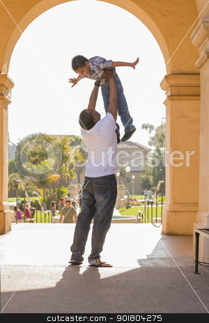 To use this stock image in your creative project, please select the size you need over to the right and click the "Add to Cart" button.
Your downloaded image will come with the Cutcaster watermark removed so don’t worry about the watermark you see on this page. African American Father Lifting Mixed Race Son in the Park stock photo, Happy African American Father Lifts Mixed Race Son Over His Head in the Park. by Andy Dean