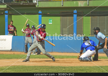 To use this stock image in your creative project, please select the size you need over to the right and click the "Add to Cart" button.
Your downloaded image will come with the Cutcaster watermark removed so don’t worry about the watermark you see on this page. Baseball game stock photo, NOVARA, ITALY - JULY 7: Baseball game Novara (blue)-Bologna (purple) 1-17, Italian Serie A. Bologna designated hitter Mark Castellitto checks his swing. July 7, 2012 by Fabio Alcini