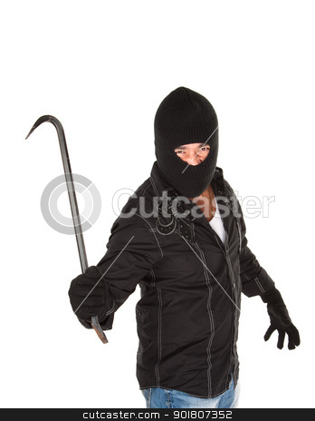 To use this stock image in your creative project, please select the size you need over to the right and click the "Add to Cart" button.
Your downloaded image will come with the Cutcaster watermark removed so don’t worry about the watermark you see on this page. Masked Criminal stock photo, Menacing robber weilding a big crowbar on white background by Scott Griessel