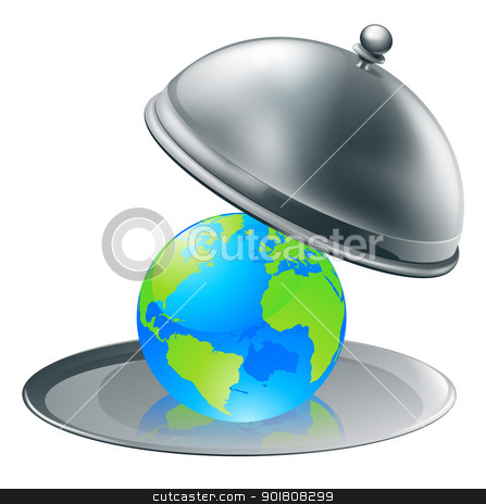 To use this stock image in your creative project, please select the size you need over to the right and click the "Add to Cart" button.
Your downloaded image will come with the Cutcaster watermark removed so don’t worry about the watermark you see on this page. The world on a plate stock vector clipart, Illustration of the world globe on a silver platter. Concept for world on plate (opportunity or success), or environmental stewardship. by Christos Georghiou