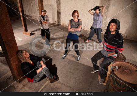 To use this stock image in your creative project, please select the size you need over to the right and click the "Add to Cart" button.
Your downloaded image will come with the Cutcaster watermark removed so don’t worry about the watermark you see on this page. Crew of Hip Hop Dancers Waiting stock photo, Mixed group of cool hip hop dancers by Scott Griessel